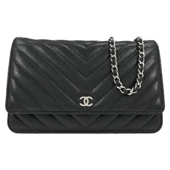 Chanel Black Calfskin Chevron Classic WOC Wallet On Chain - Picture 1 of 10